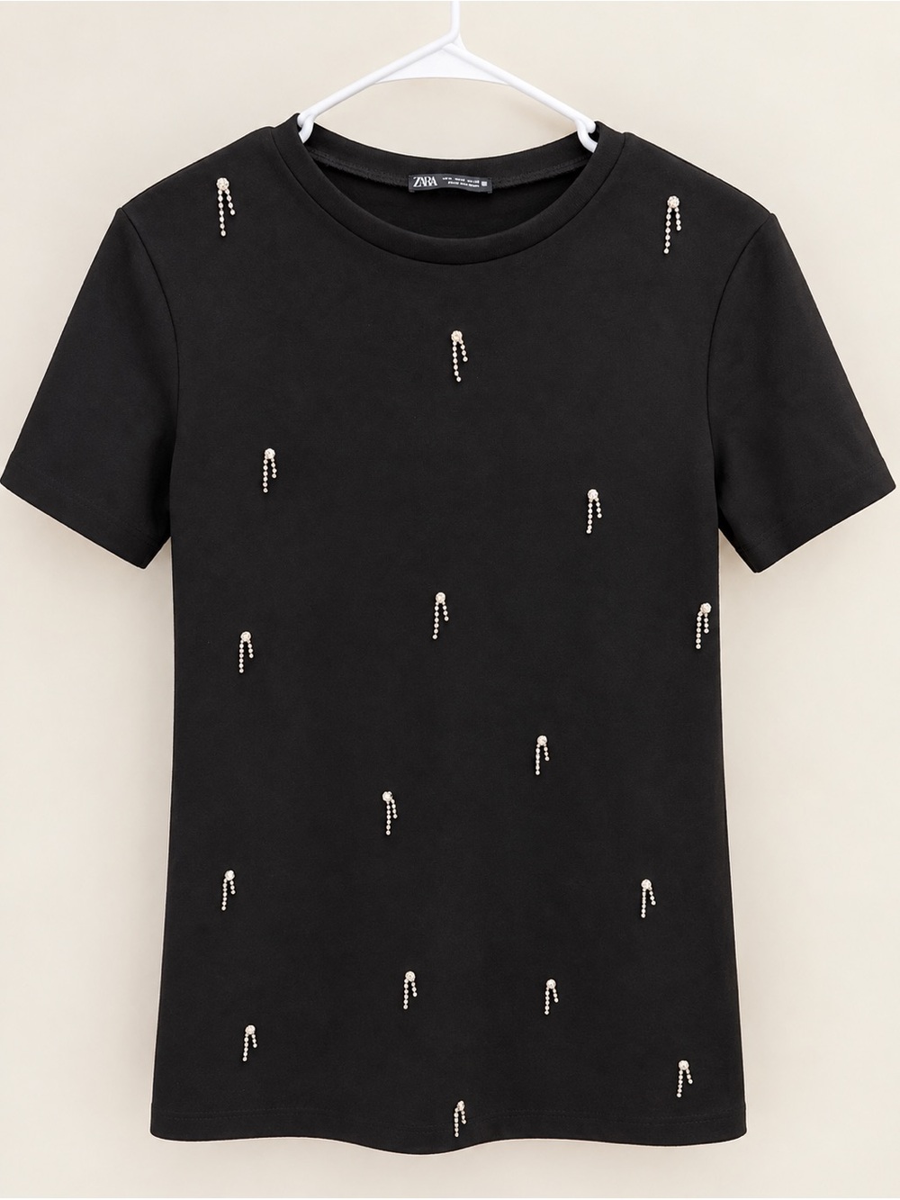 Zara Black Embellished Short Sleeve Top